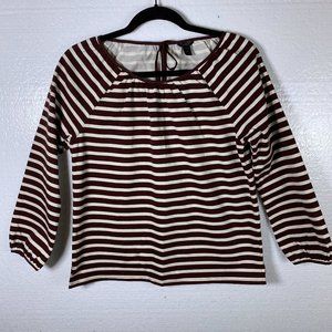 J. Crew Sz XS Striped Brown Tie Detail Top Blouse